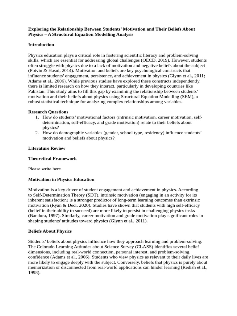 Student Motivation and Beliefs in Physics | PDF | Motivation | Motivational