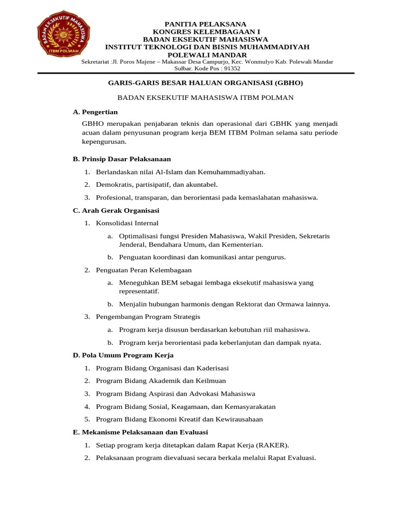 Garis Besar Haluan BEM ITBM Polman | PDF