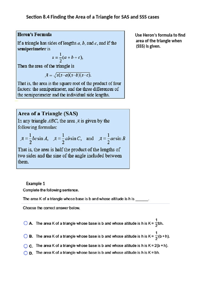Area of Triangle: SAS & SSS Methods | PDF