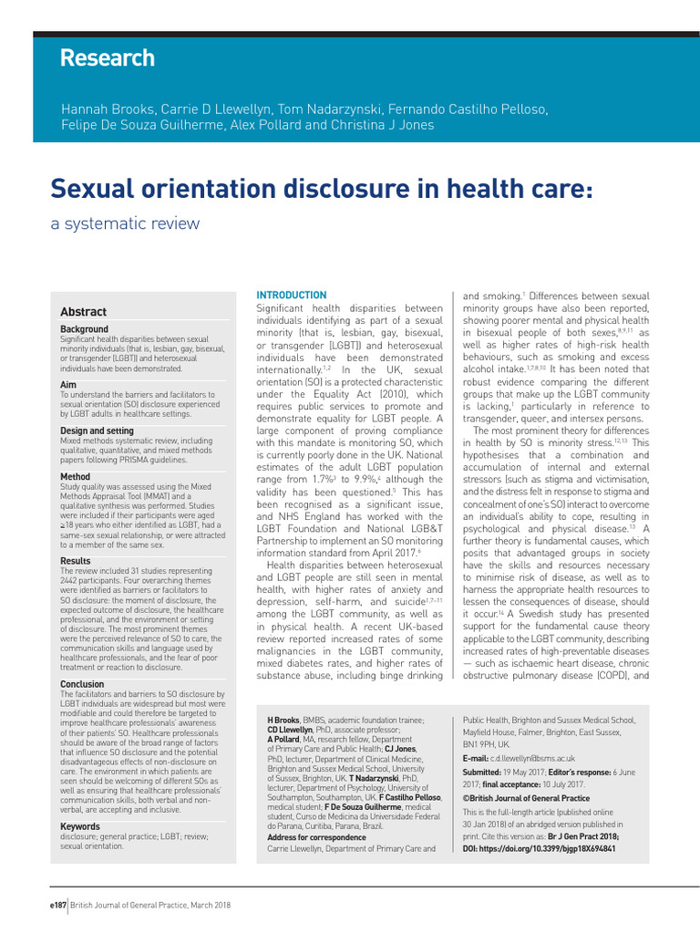 Barriers to LGBT Health Disclosure | PDF | Health Equity | Sexual ...