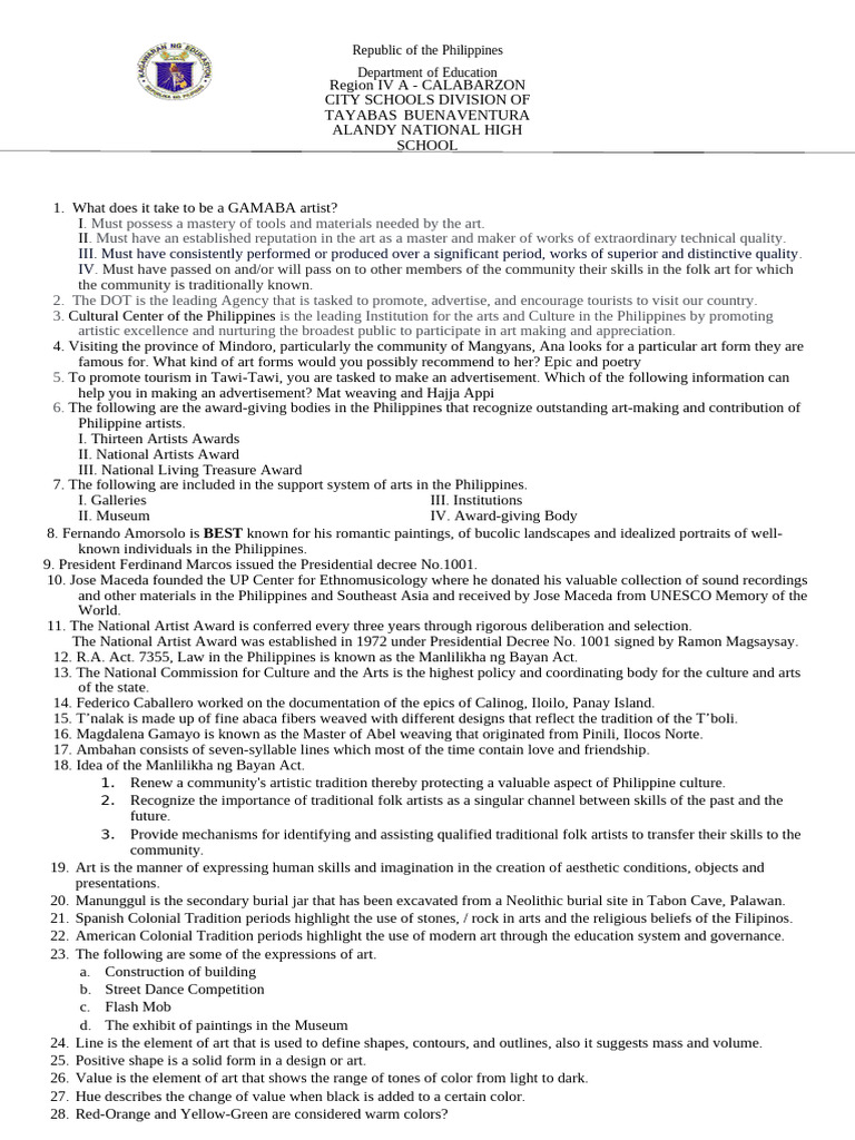 Reviewer Cpar | PDF | Drawing | Philippines