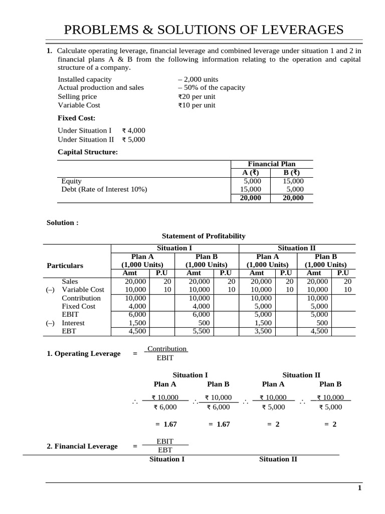 Leverage Analysis: Operating, Financial, Combined | PDF | Leverage ...