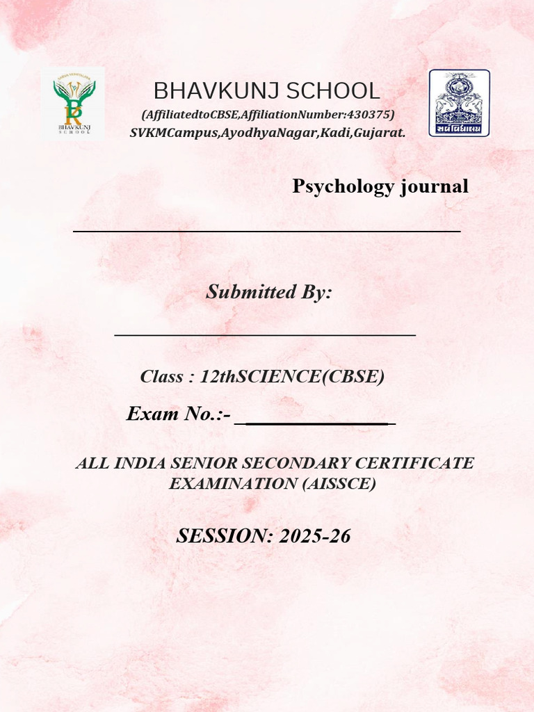 Psychology Journal for Class 12 CBSE | PDF
