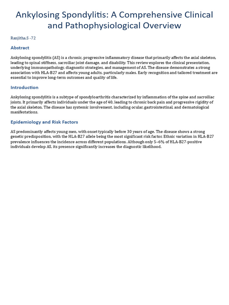 Ankylosing Spondylitis Overview and Management | PDF | Immunology ...