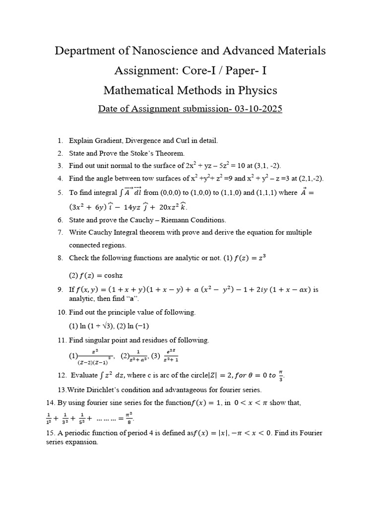 Mathematical Methods in Physics Assignment | PDF