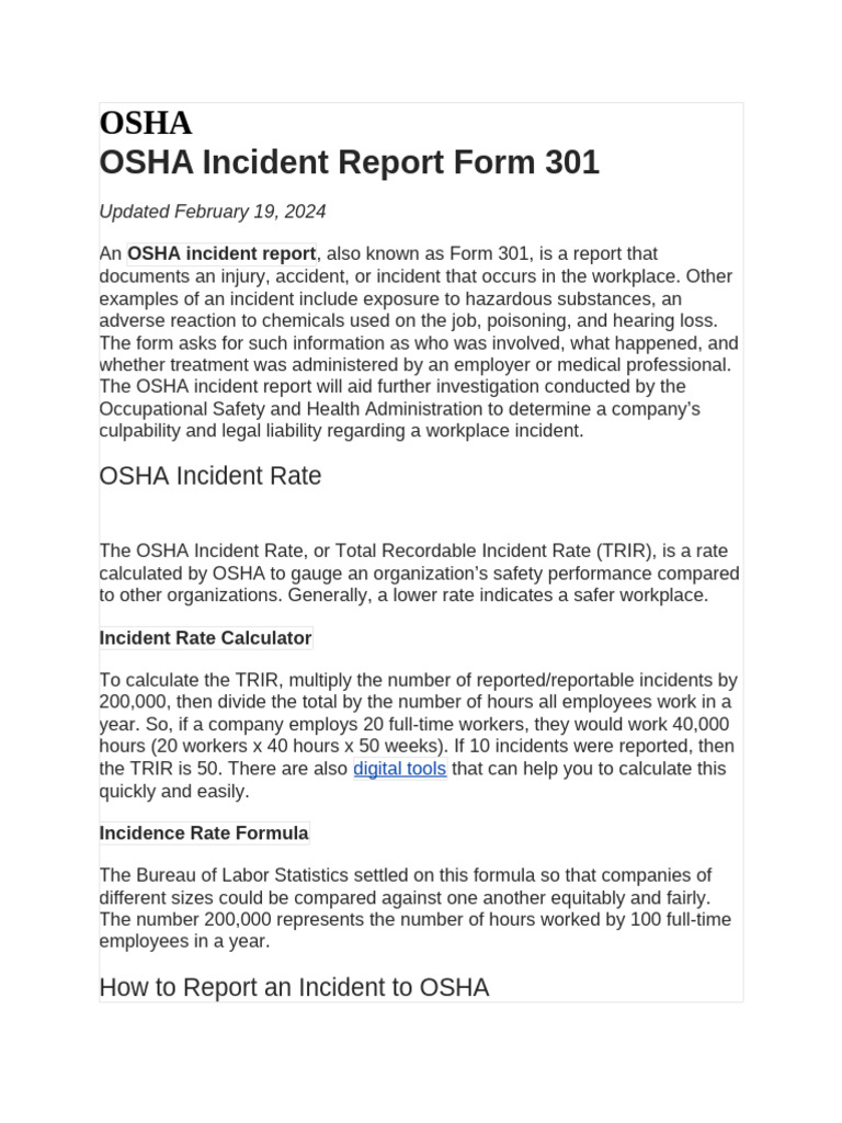 OSHA Incident Report Form 301 Guide | PDF