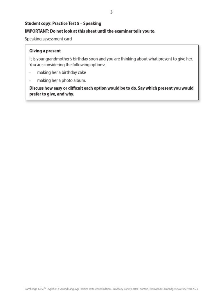 IGCSE ESL Speaking Practice Tests | PDF