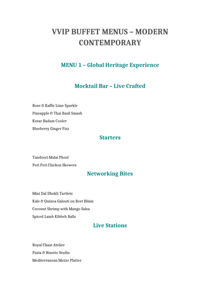 VVIP Modern Buffet Menu Options | PDF