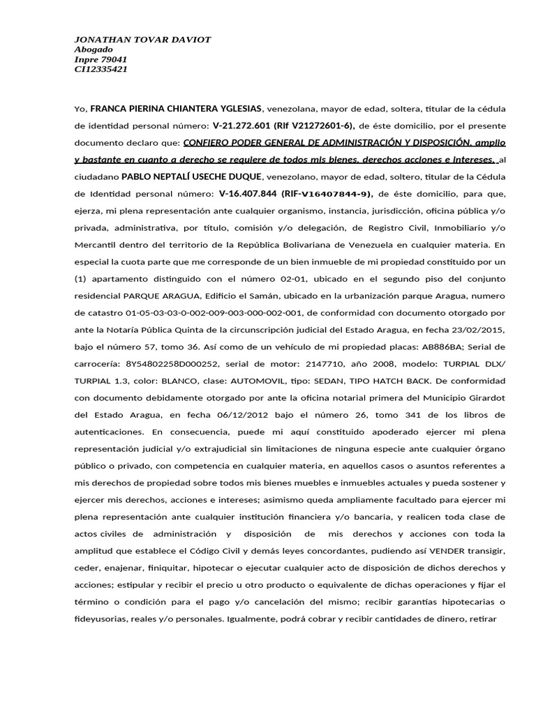 Poder Notarial General en Venezuela | PDF