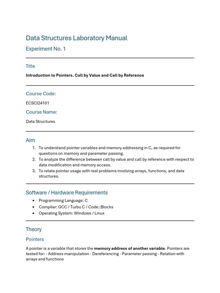 Pointers and Parameter Passing in C | PDF | Pointer (Computer ...