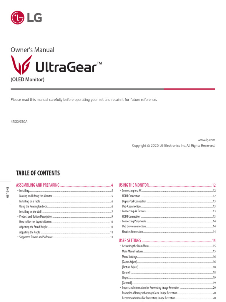 LG OLED Monitor Owner's Manual | PDF | Hdmi | Usb