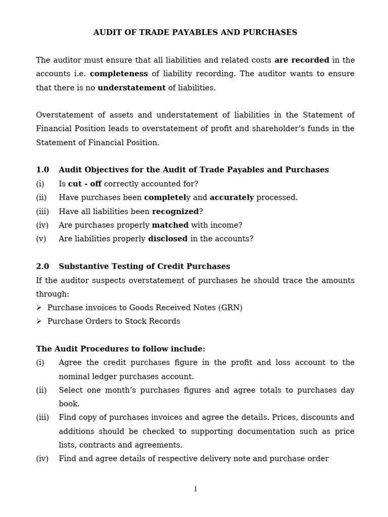 Audit of Purchases and Creditors | PDF | Accounts Payable | Debits And ...