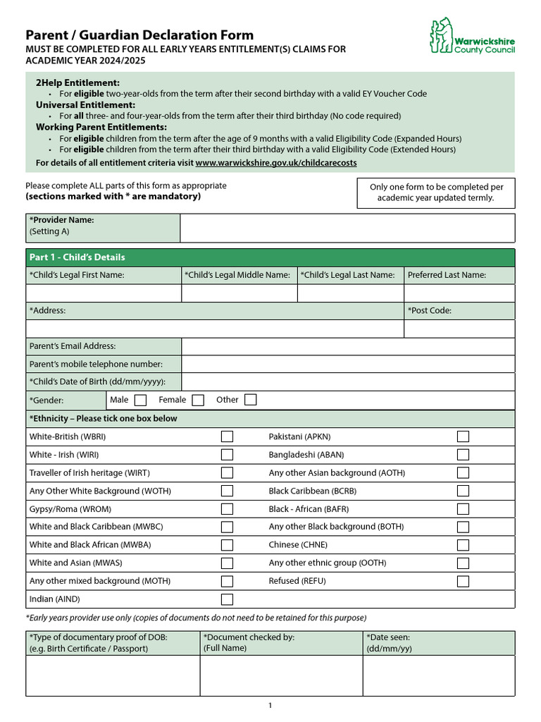 Early Years Entitlement Claim Form 2024 | PDF
