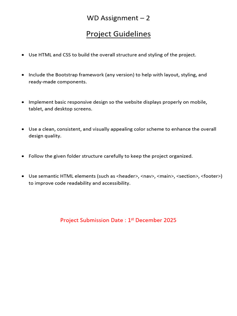 WD Assignment 2: HTML & CSS Project Guide | PDF