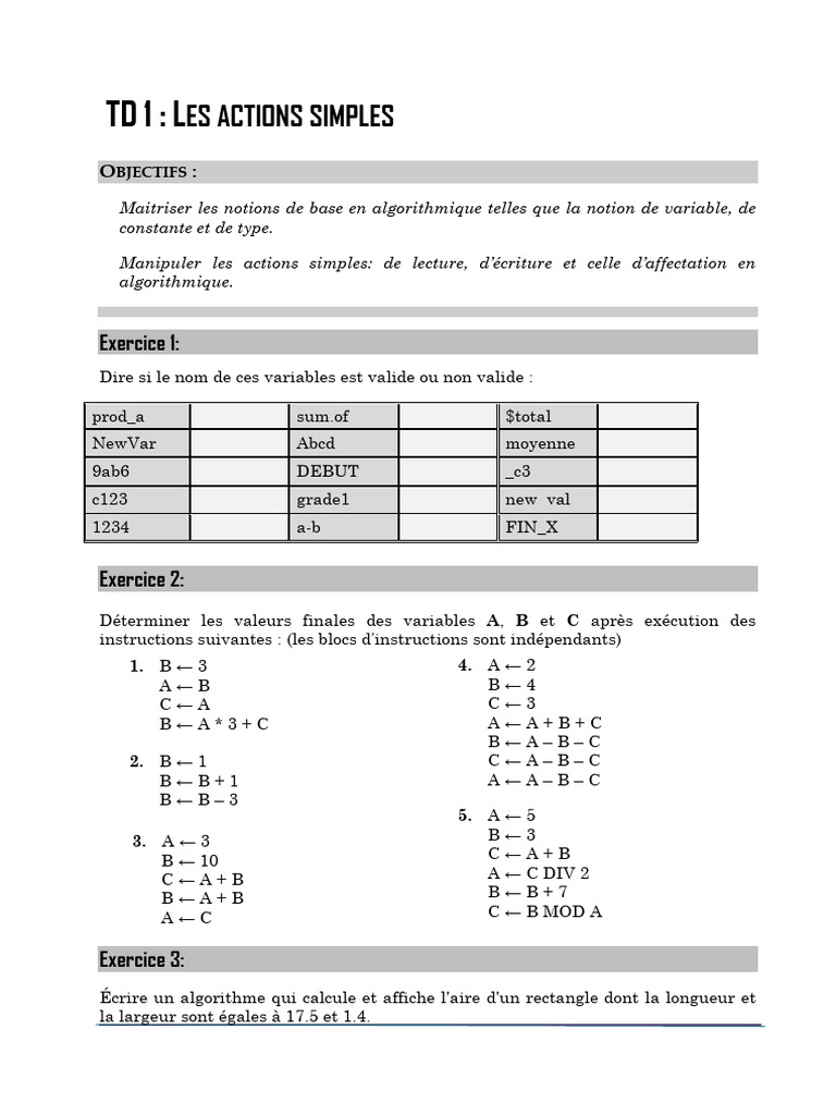 Initiation à l'algorithmique et exercices | PDF | Programmation ...
