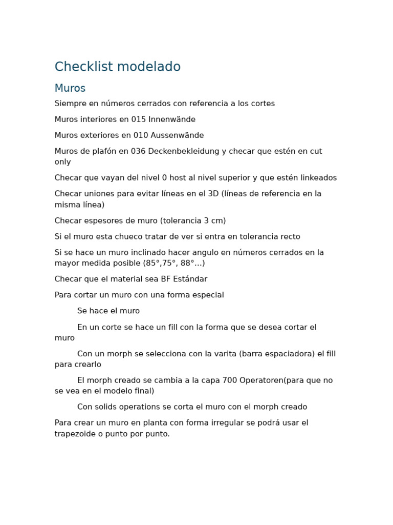 Checklist de Modelado: Muros, Slabs y Objetos | PDF