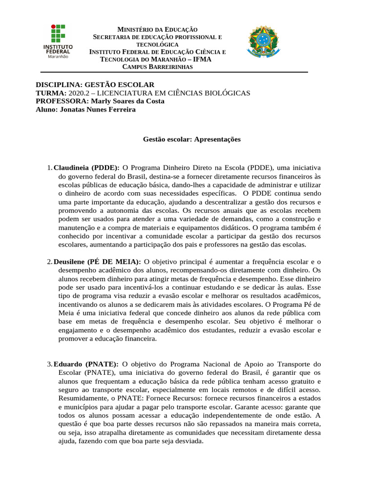 Programas de Gestão Escolar no Brasil | PDF | Pedagogia | Escolas