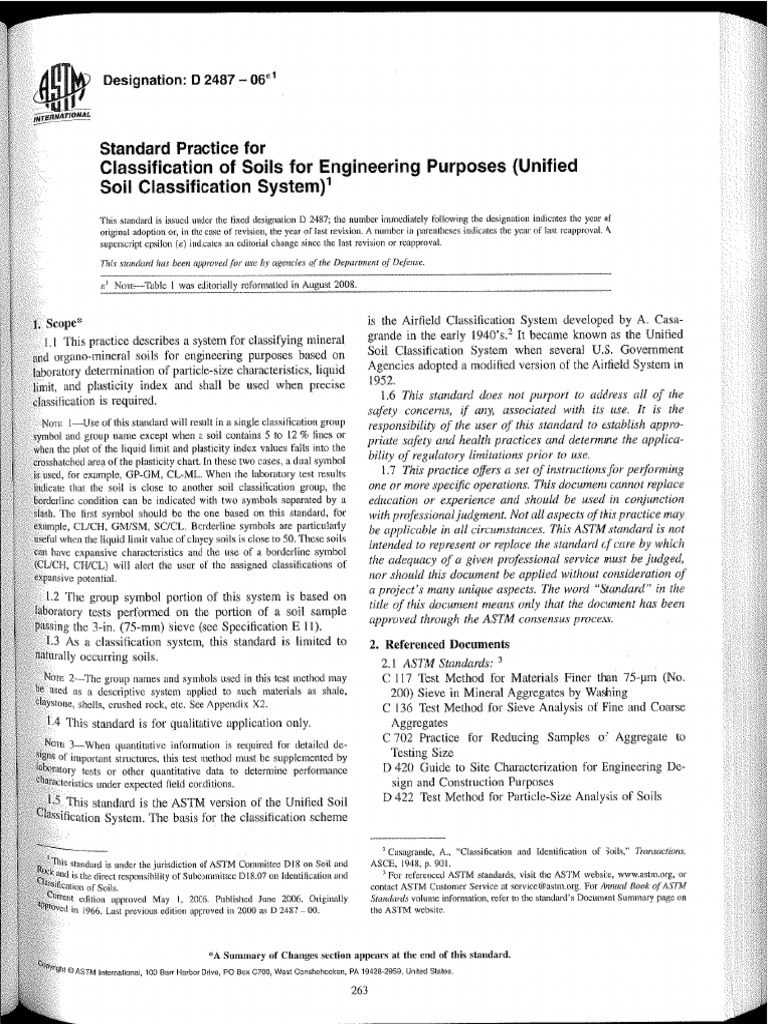 ASTM D 2487-06 Unified Soil Classification | PDF