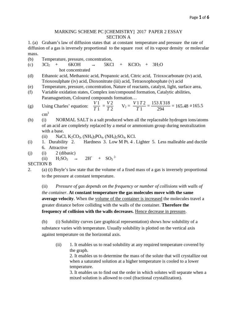 2017 Chemistry Paper 2 Marking Scheme | PDF | Solubility | Chlorine