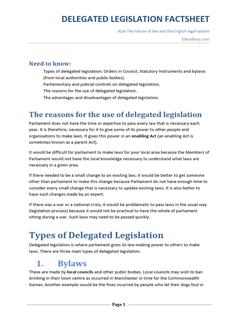Understanding Delegated Legislation Types | PDF | Political Law ...