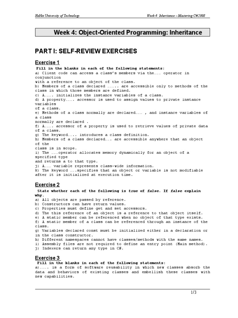 Exercise 04 Pdf Class Computer Programming Inheritance Object Oriented Programming