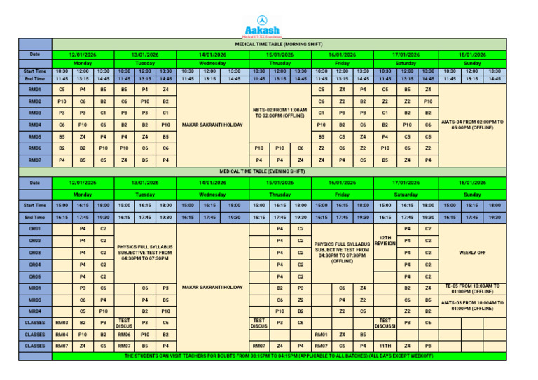 Medical Time Table for Morning & Evening | PDF