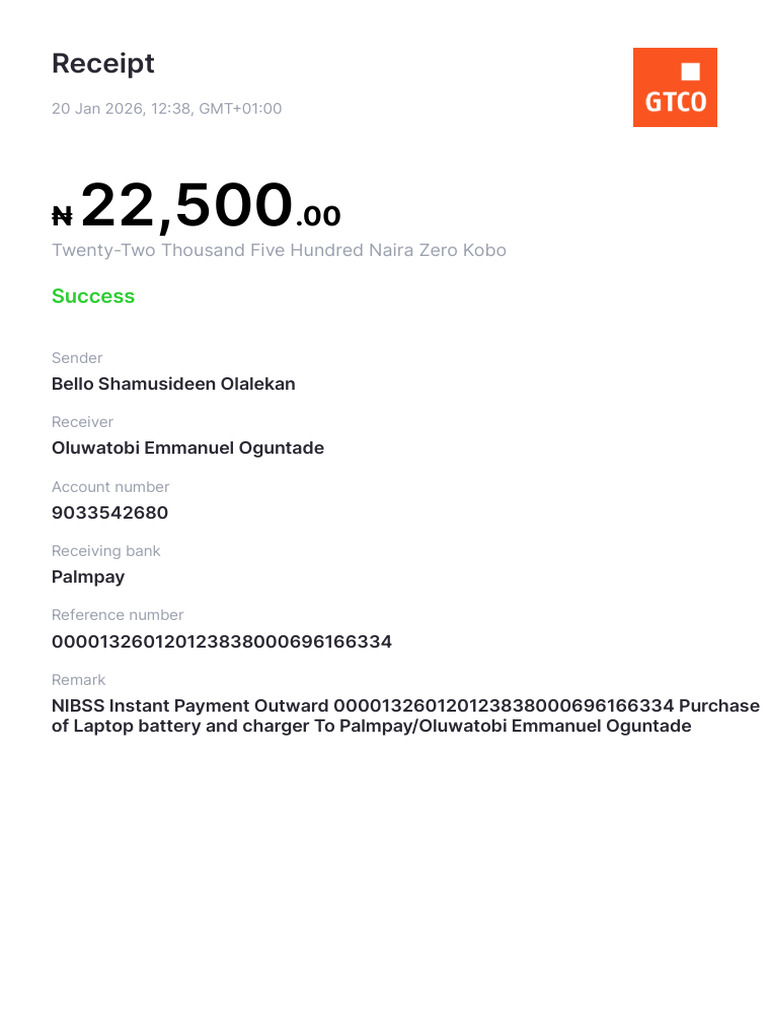 Laptop Battery Purchase Receipt | PDF