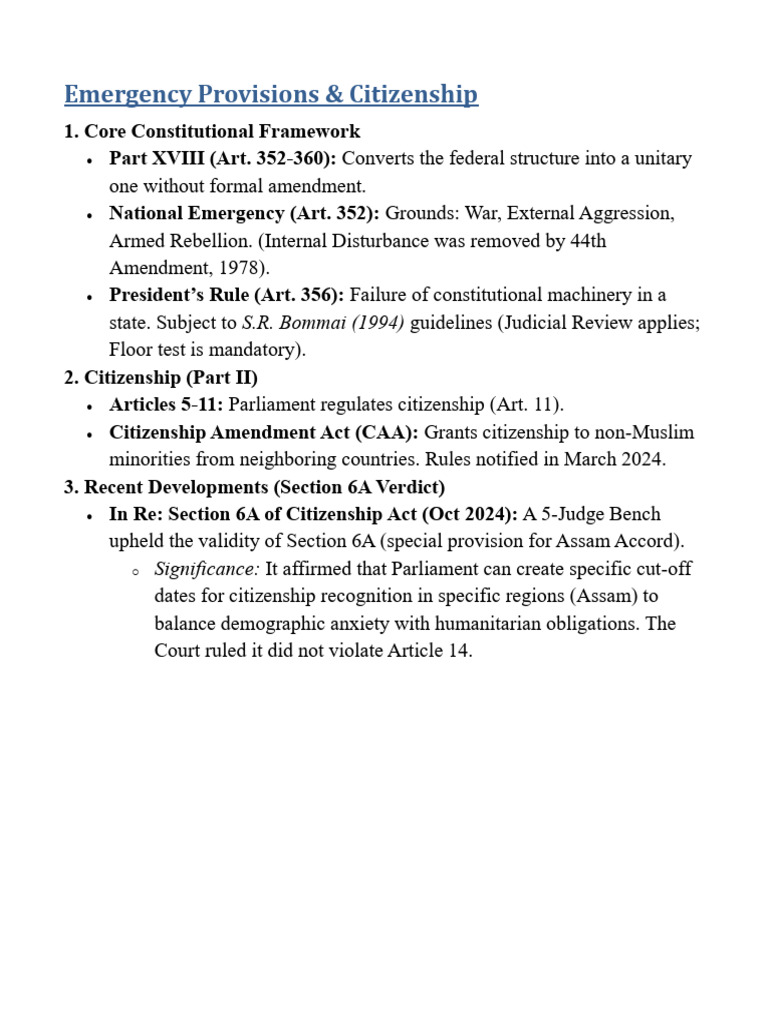 Emergency Powers and Citizenship Laws | PDF