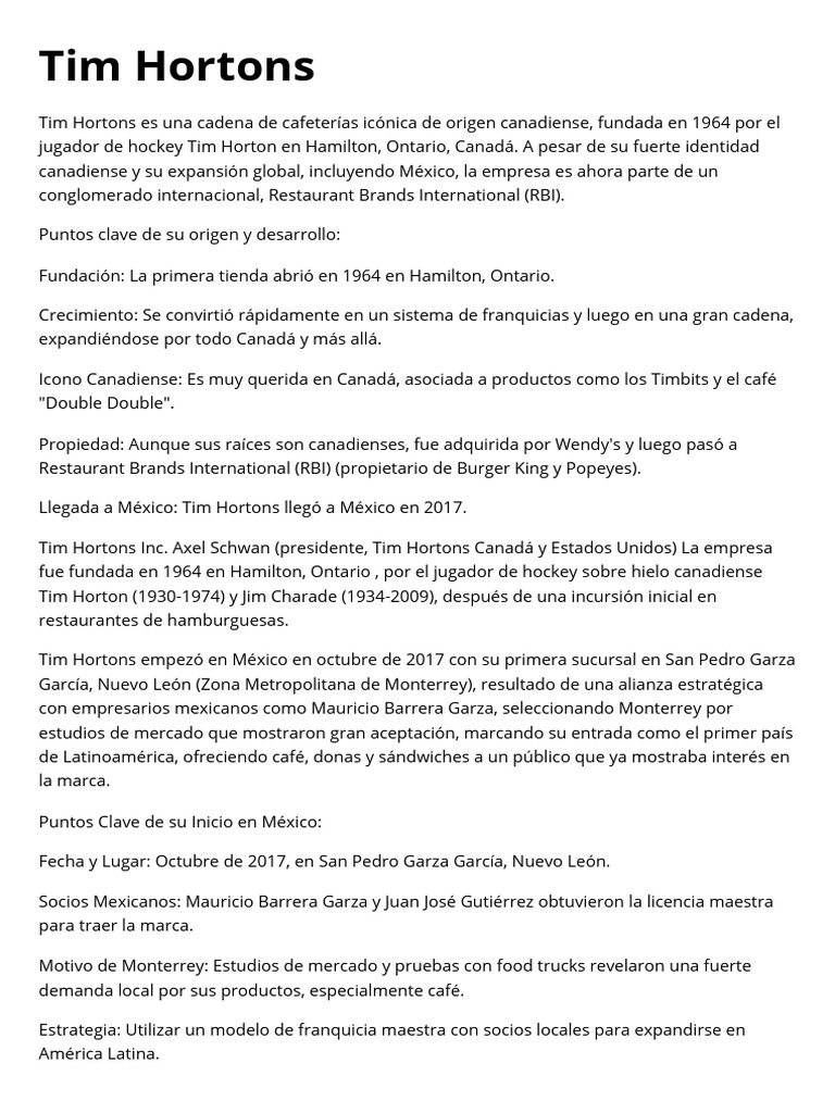 Tim Hortons: Expansión en México 2023-2030 | PDF | Restaurantes de ...