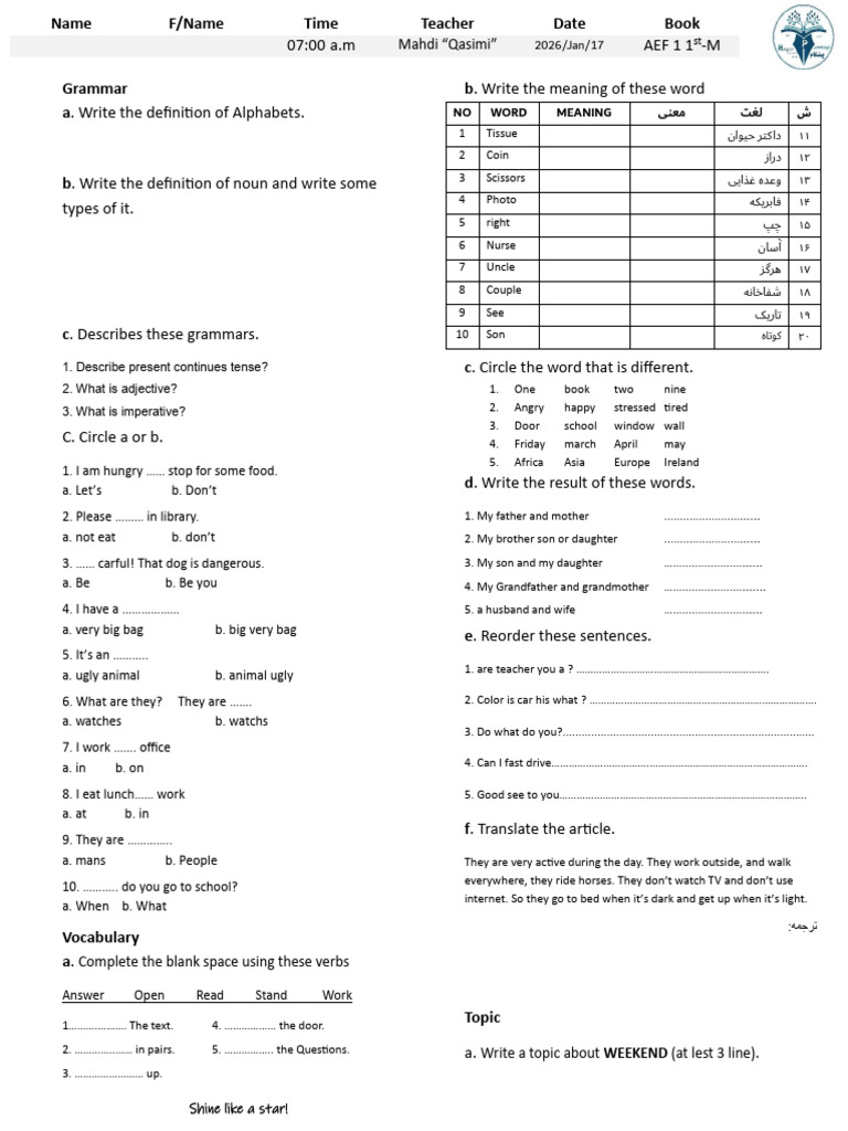 English Grammar and Vocabulary Exercises | PDF | Linguistic Typology ...
