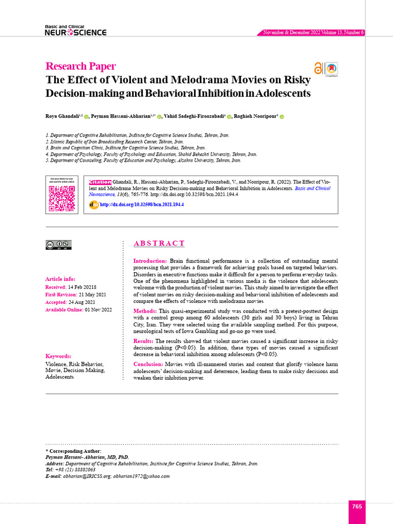 The Effect of Violent and Melodrama Movies on Risky Decision-making and ...