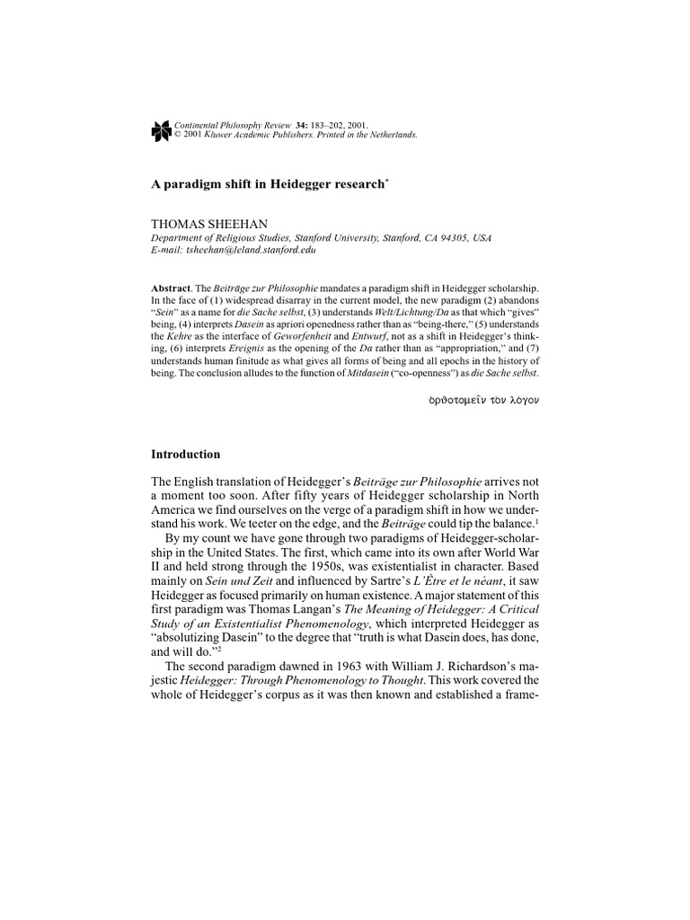Heidegger Research Paradigm Shift | PDF | Martin Heidegger | Being And Time
