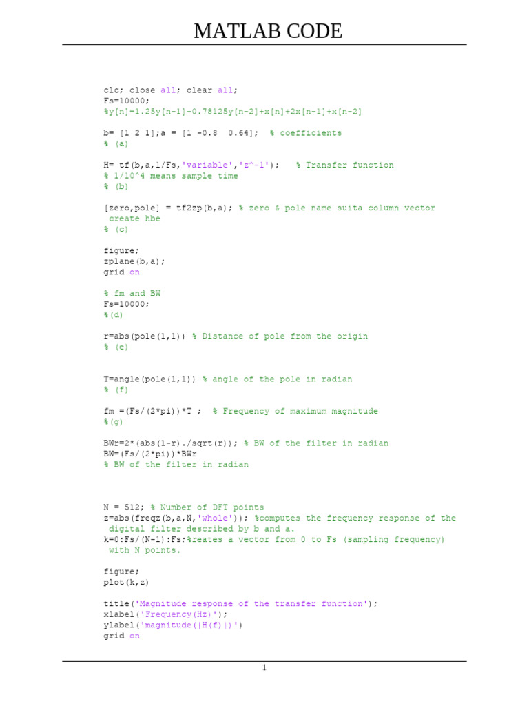 Digital Filter Analysis in MATLAB | PDF