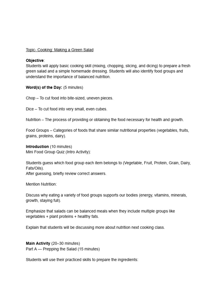 Cooking- Making Salad | PDF