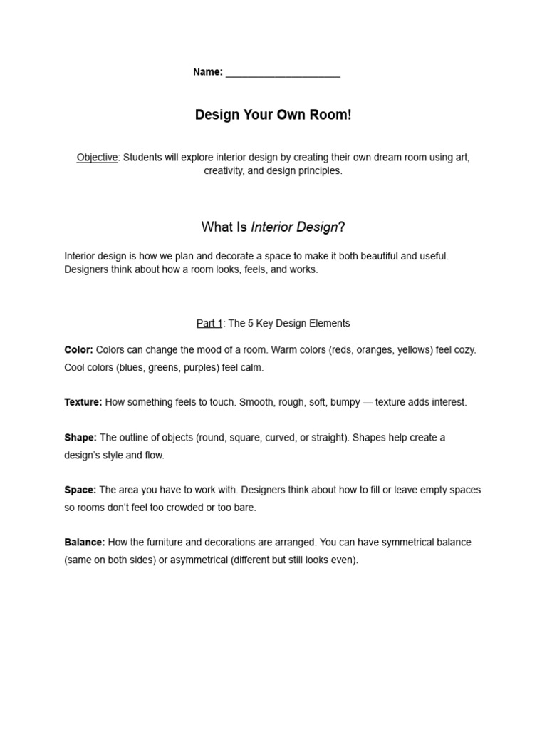 Interior Design Challenge for Students | PDF