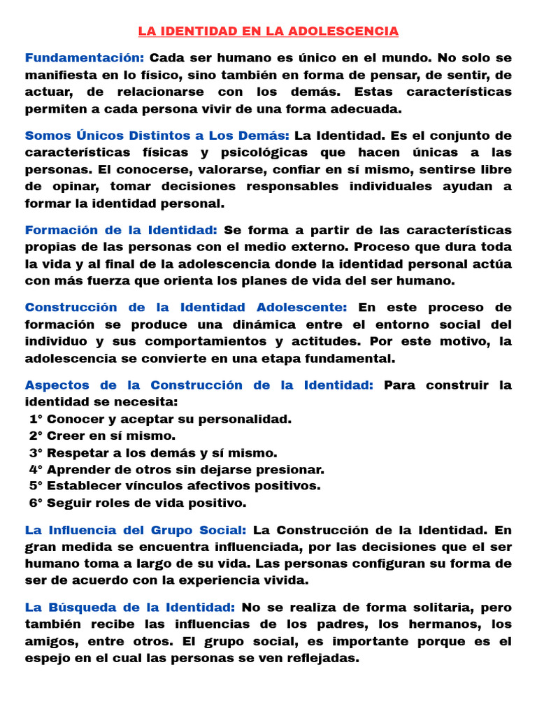 Construcción de la Identidad en Adolescentes | PDF