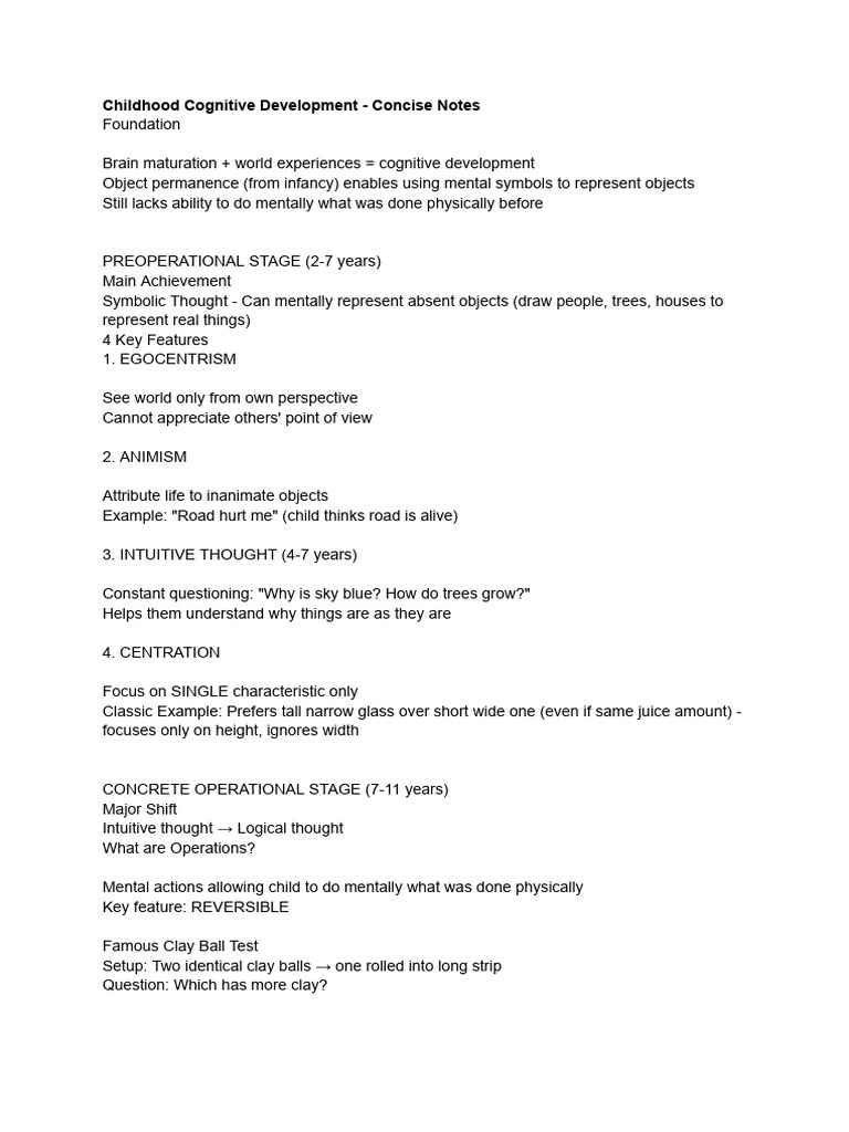 Childhood Cognitive Development Stages | PDF | Thought | Behavioural ...