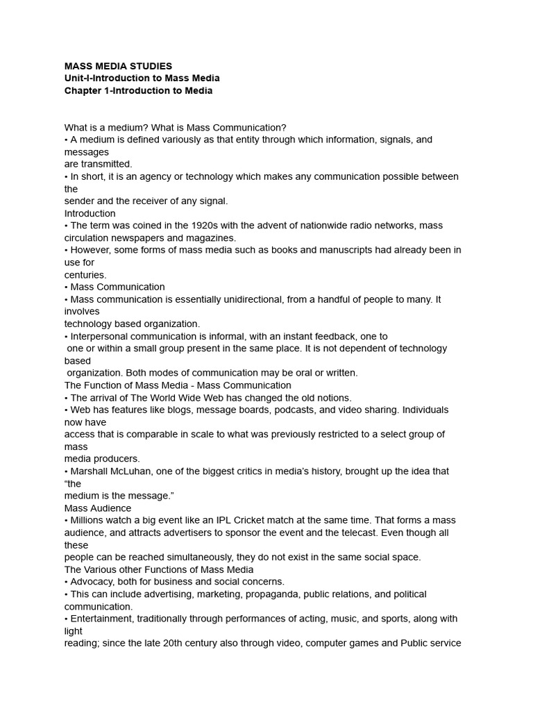 Introduction to Mass Media Concepts | PDF | Mass Media | Communication