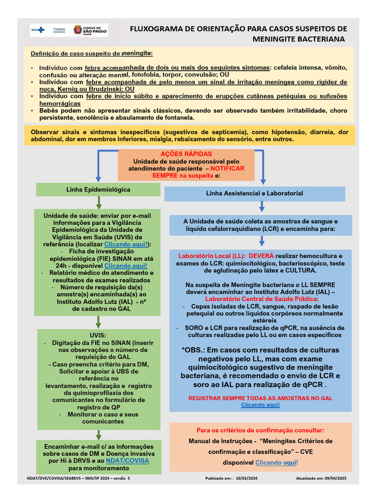 Orientações sobre Meningite Bacteriana | PDF | Meningite | Líquido ...