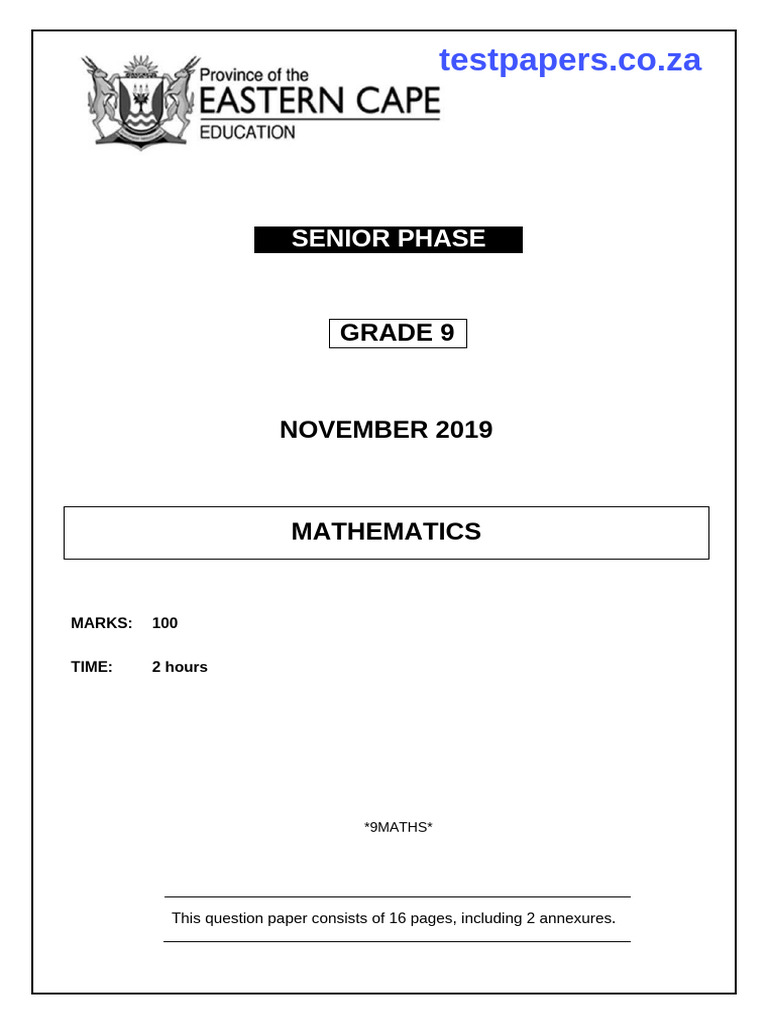 Grade 9 November 2019 Maths Paper | PDF | Area | Circle