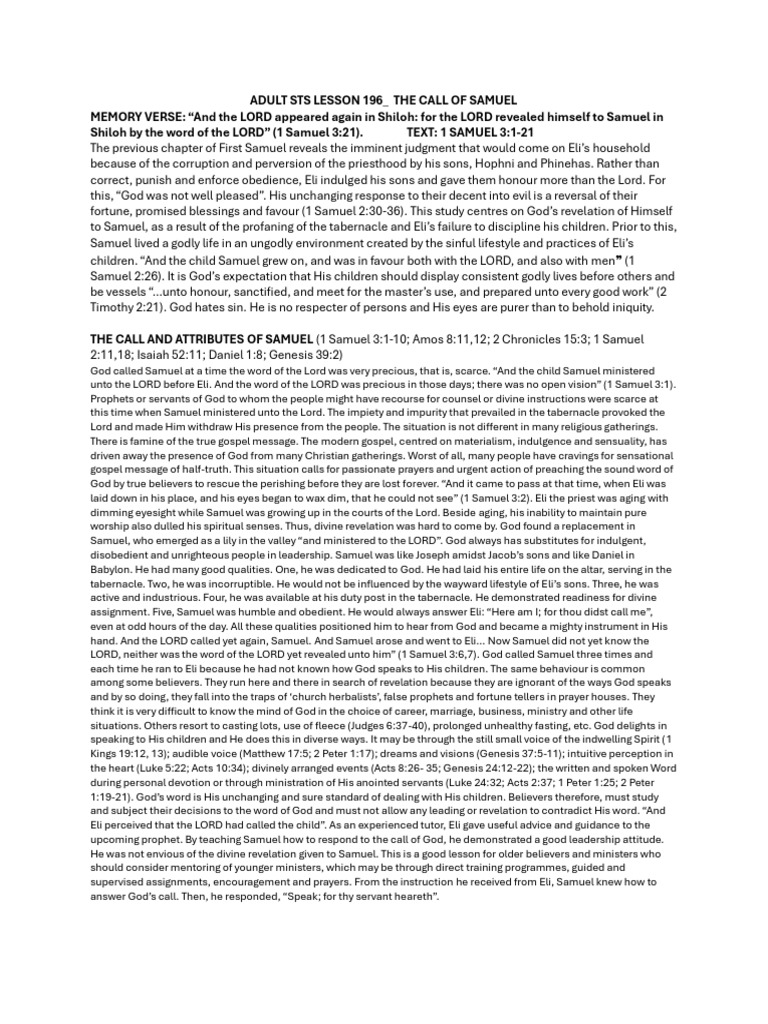 The Call of Samuel: God's Revelation | PDF | Samuel | Books Of Samuel