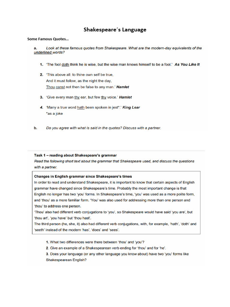 Understanding Shakespeare's Language | PDF | Thou | Linguistics