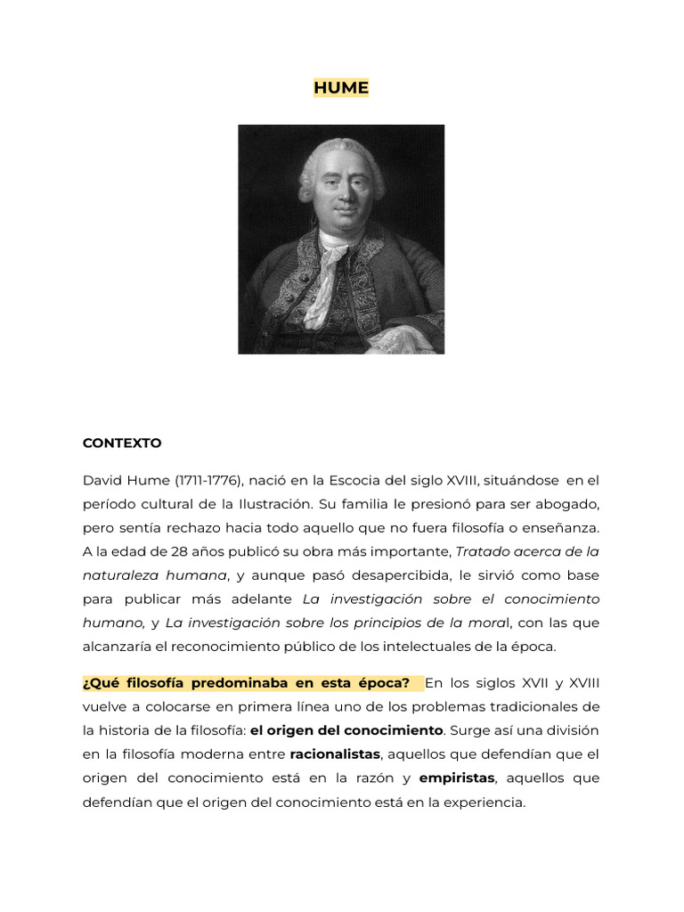 Filosofía del Conocimiento de Hume | PDF | David Hume | Empirismo