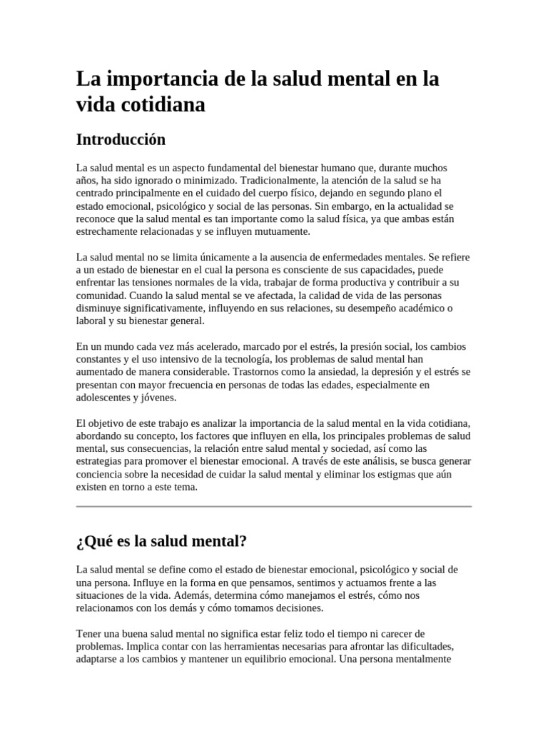 Salud Mental: Clave para el Bienestar | PDF | Salud mental | Las emociones