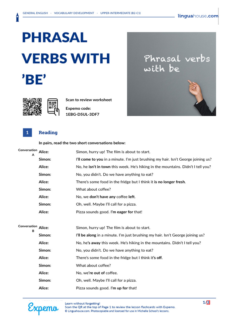 Phrasal Verbs With Be r B2 C1 | PDF | Learning | Linguistics