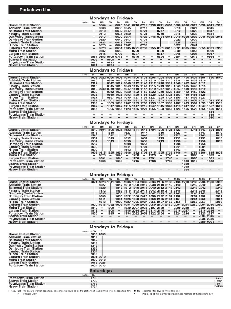 Portadown Line Train Schedule | PDF | Passenger Rail Transport