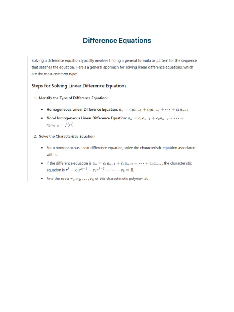 Difference Equations Notes 2024 | PDF