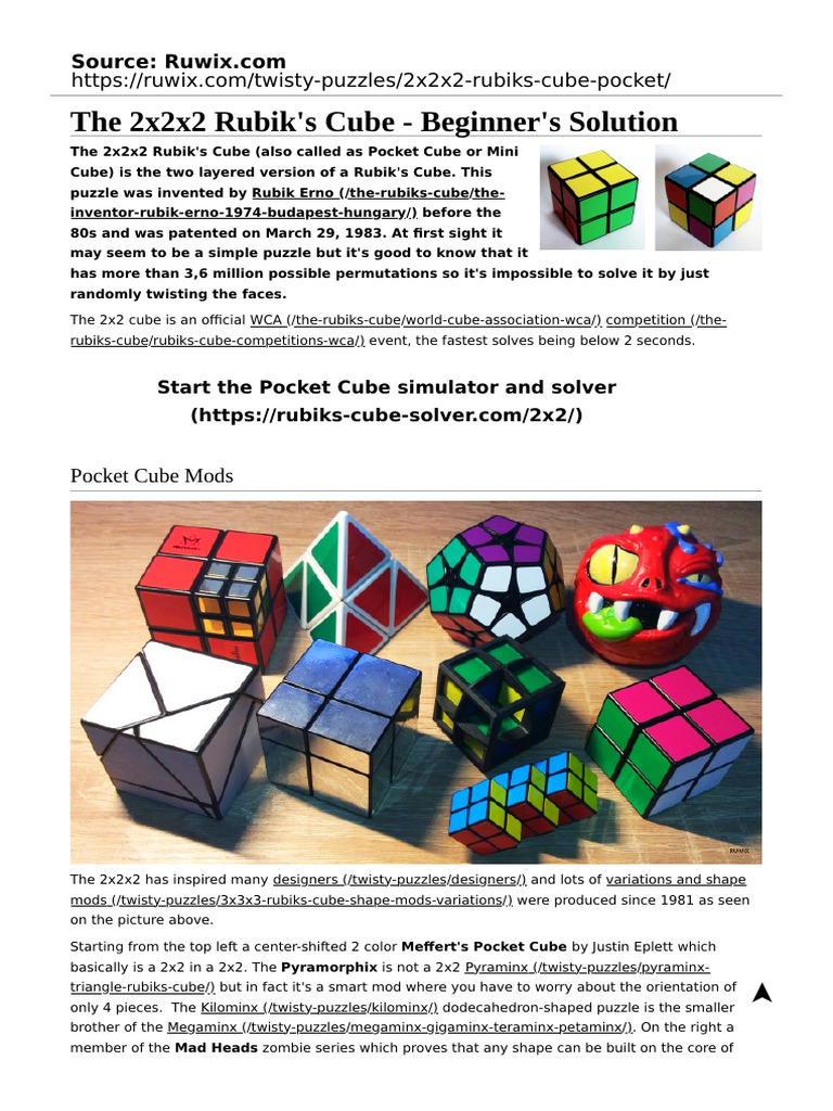 2x2 Rubik's Cube - Beginner's Solution Tutorial With Algorithms | PDF ...