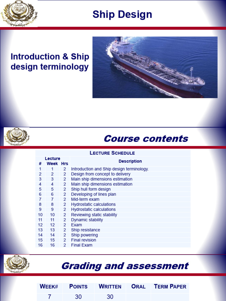 Comprehensive Ship Design Course Outline | PDF | Tonnage | Watercraft