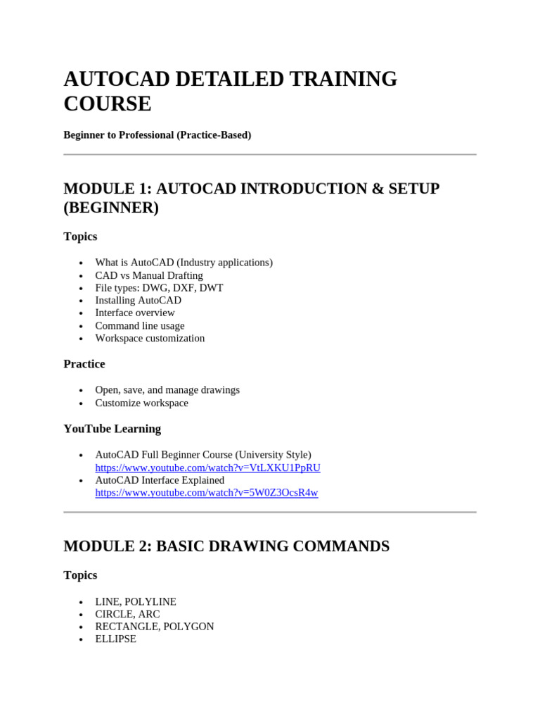 AutoCAD Training: Beginner to Pro Course | PDF | Auto Cad | Shape